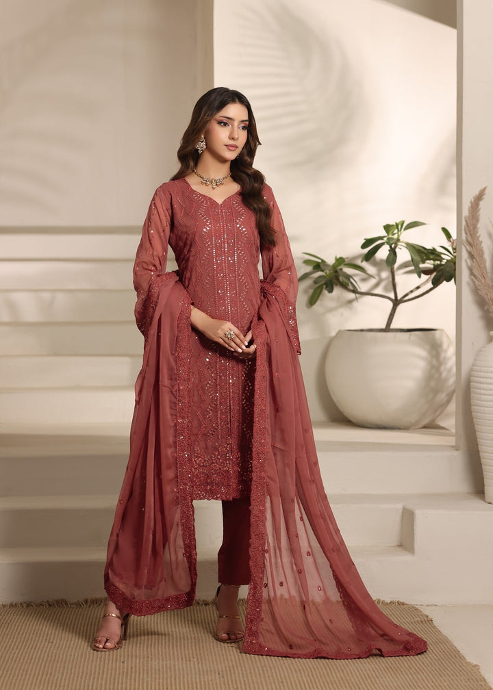 Abaan Zohan RTW Embroidered Chiffon 3 Piece Suit Gulnaar Peach Festive Collection
