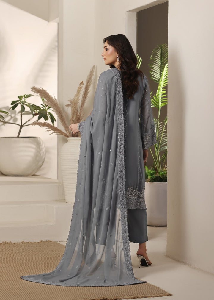 Abaan Zohan RTW Embroidered Chiffon 3 Piece Suit Gulnaar Grey Festive Collection