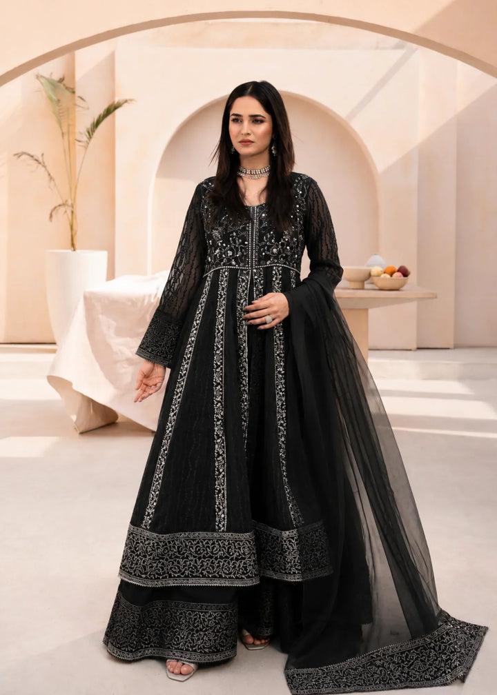 Banno by Manahils RTW Hand work Organza 3 Piece Suit L-025-BLACK Festive Collection