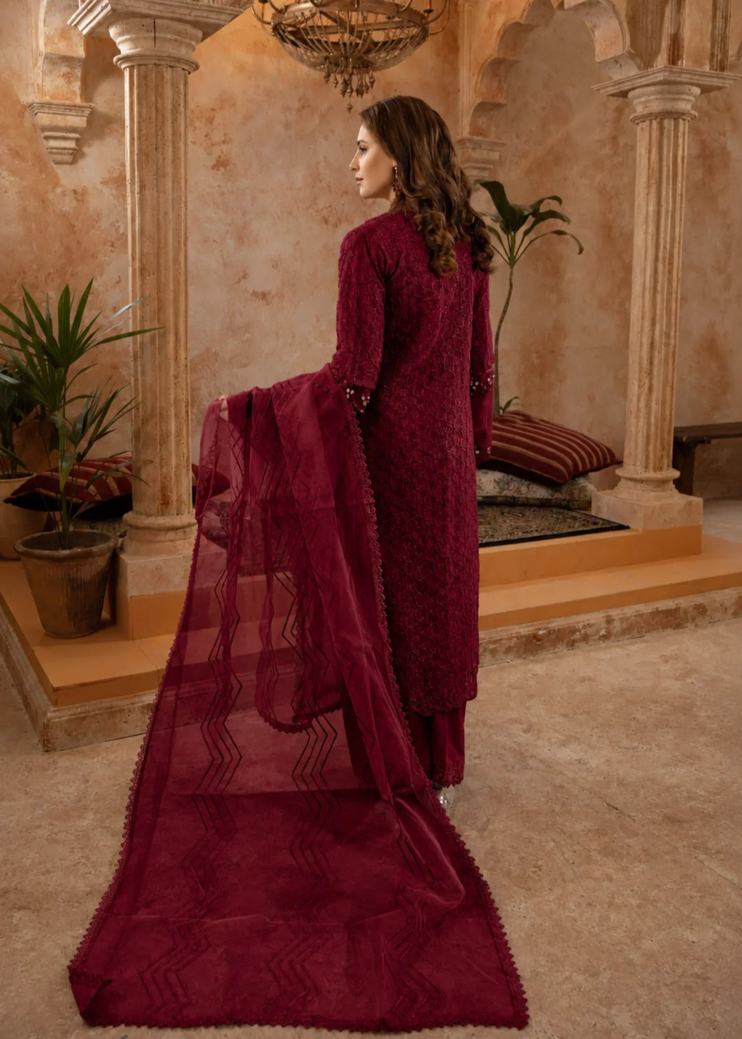 Rang Nirala by Manahils RTW Hand work Organza 3 Piece Suit 181-MAROON Festive Collection