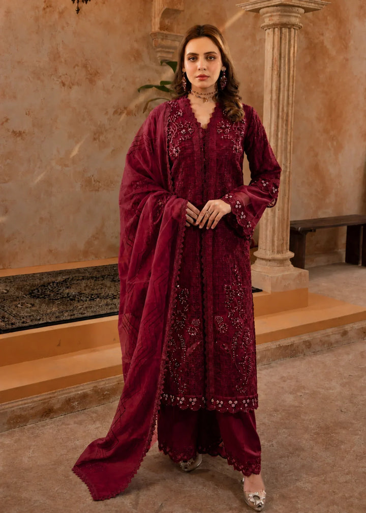 Rang Nirala by Manahils RTW Hand work Organza 3 Piece Suit 181-MAROON Festive Collection