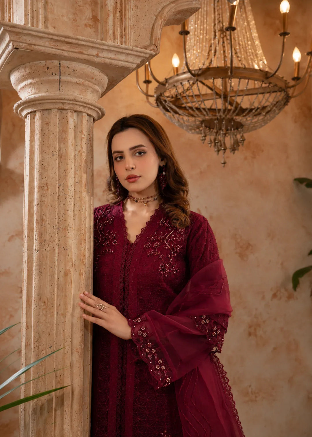Rang Nirala by Manahils RTW Hand work Organza 3 Piece Suit 181-MAROON Festive Collection