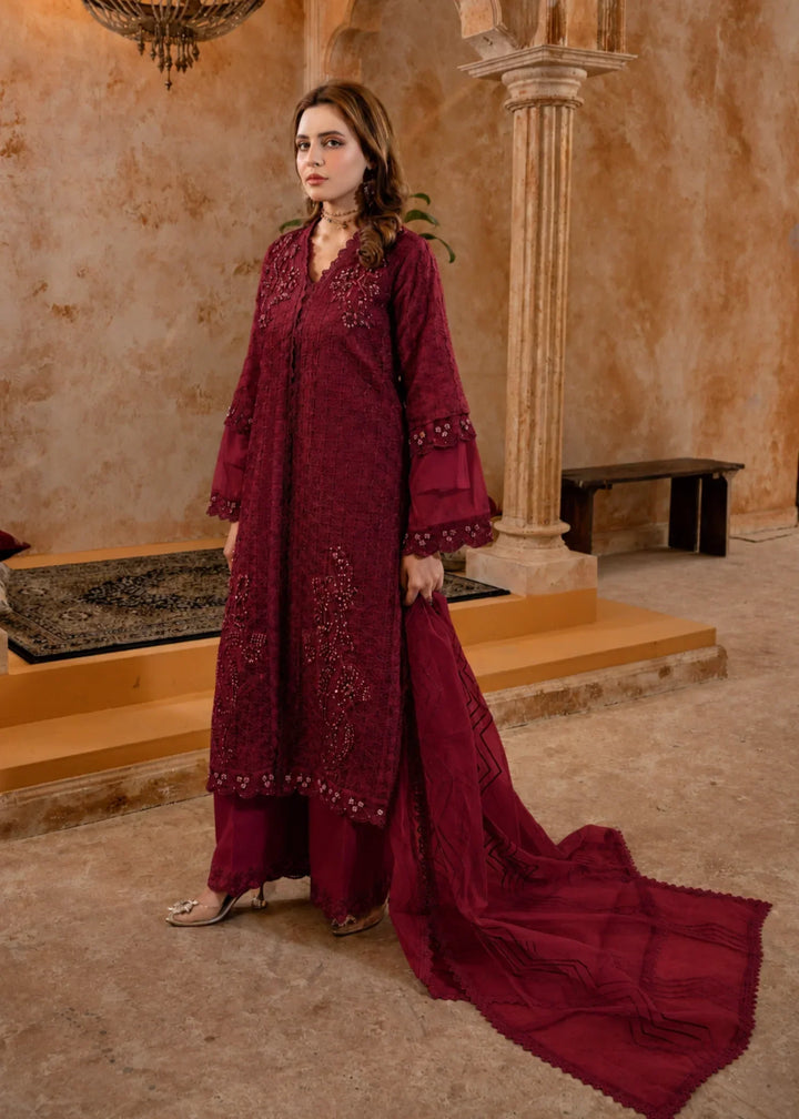 Rang Nirala by Manahils RTW Hand work Organza 3 Piece Suit 181-MAROON Festive Collection