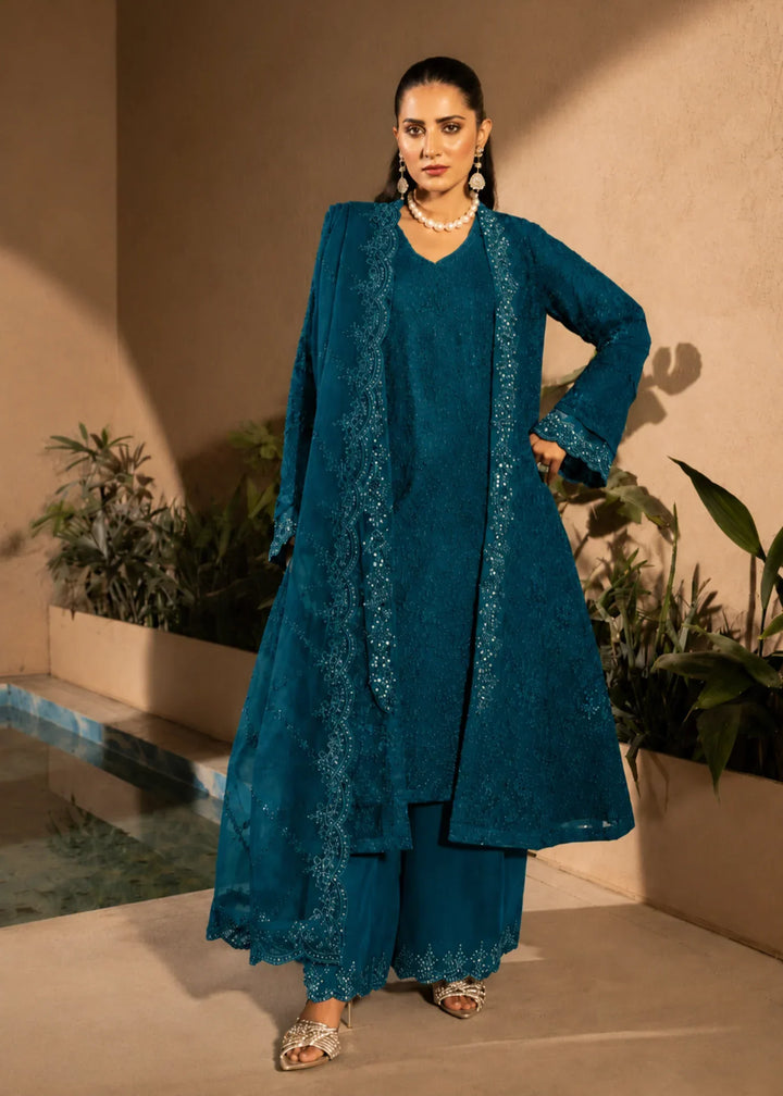 Banno by Manahils RTW Hand work Organza 3 Piece Suit 198-BONDI BLUE Festive Collection