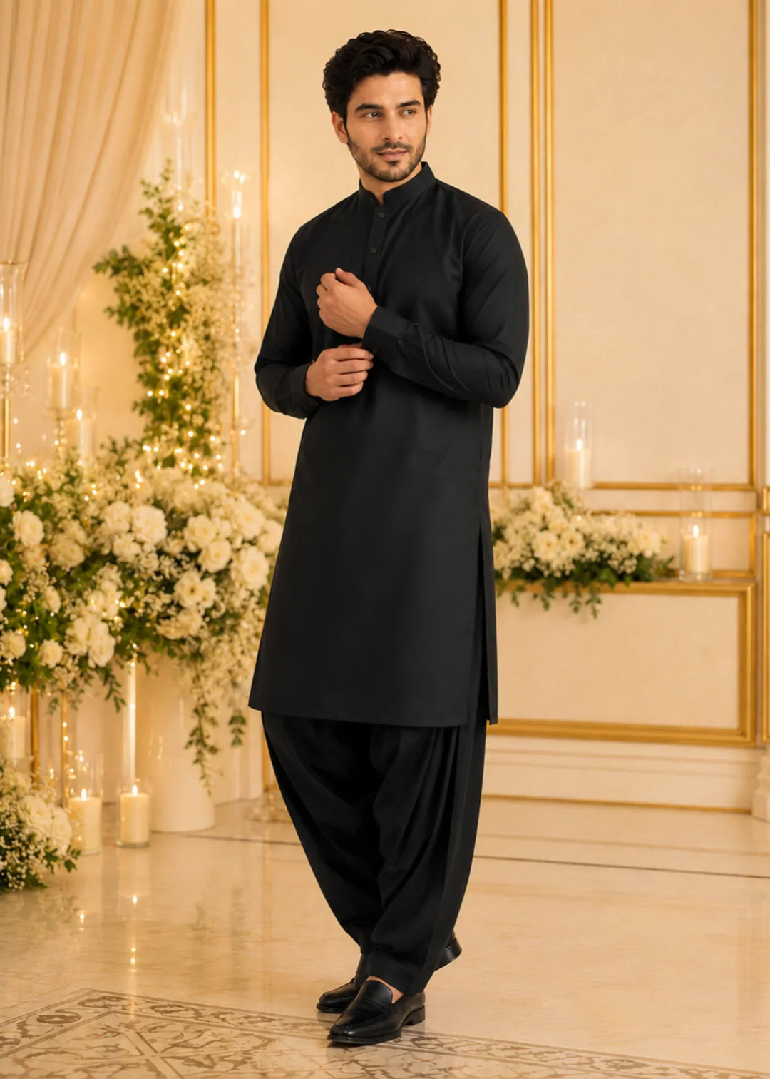 TGM Mens RTW Chikankari Chikankari 3 Piece Suit Noir Majesty Festive Collection