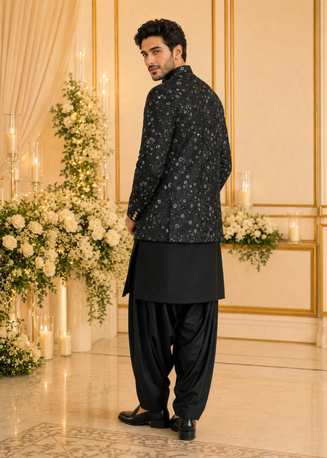 TGM Mens RTW Chikankari Chikankari 3 Piece Suit Noir Majesty Festive Collection