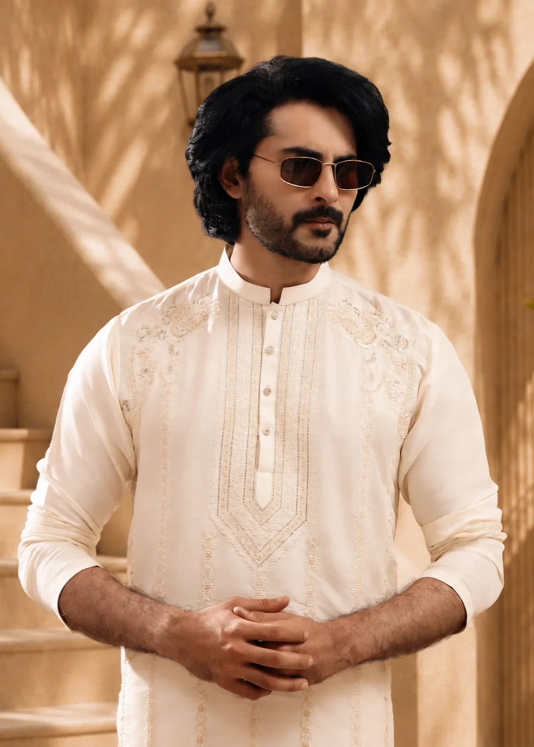 TGM Mens RTW Chikankari Chikankari Kurta Pajama Suit White Opal Festive Collection