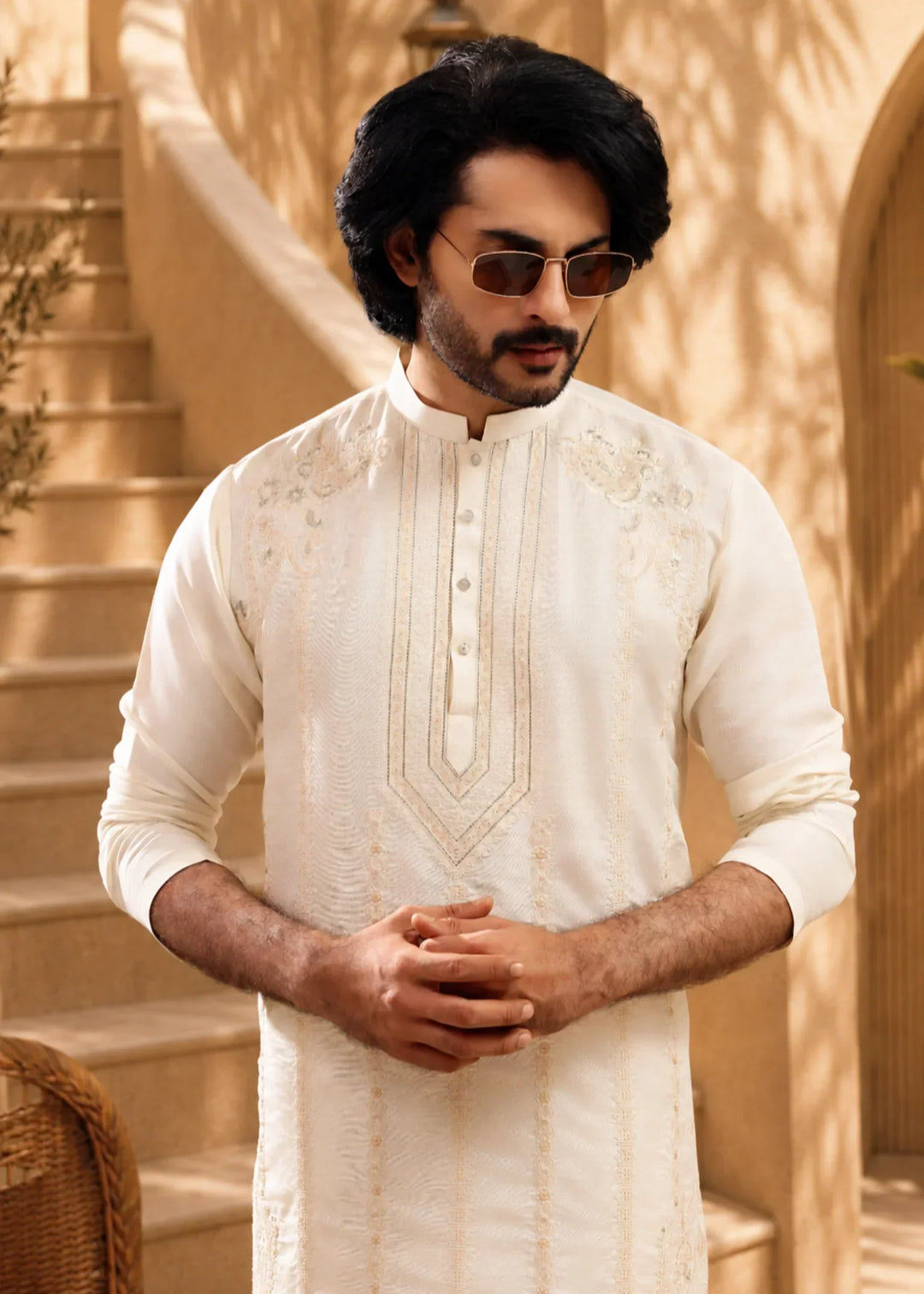 TGM Mens RTW Chikankari Chikankari Kurta Pajama Suit White Opal Festive Collection