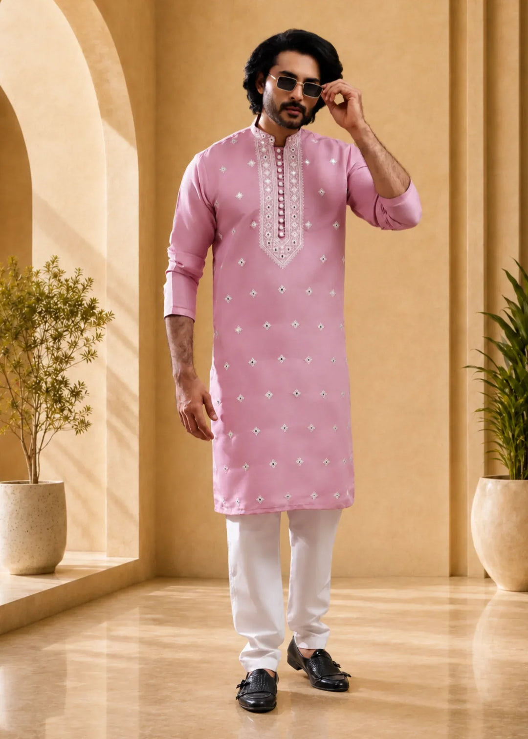 TGM Mens RTW Chikankari Chikankari Kurta Pajama Suit Regal Rose Festive Collection