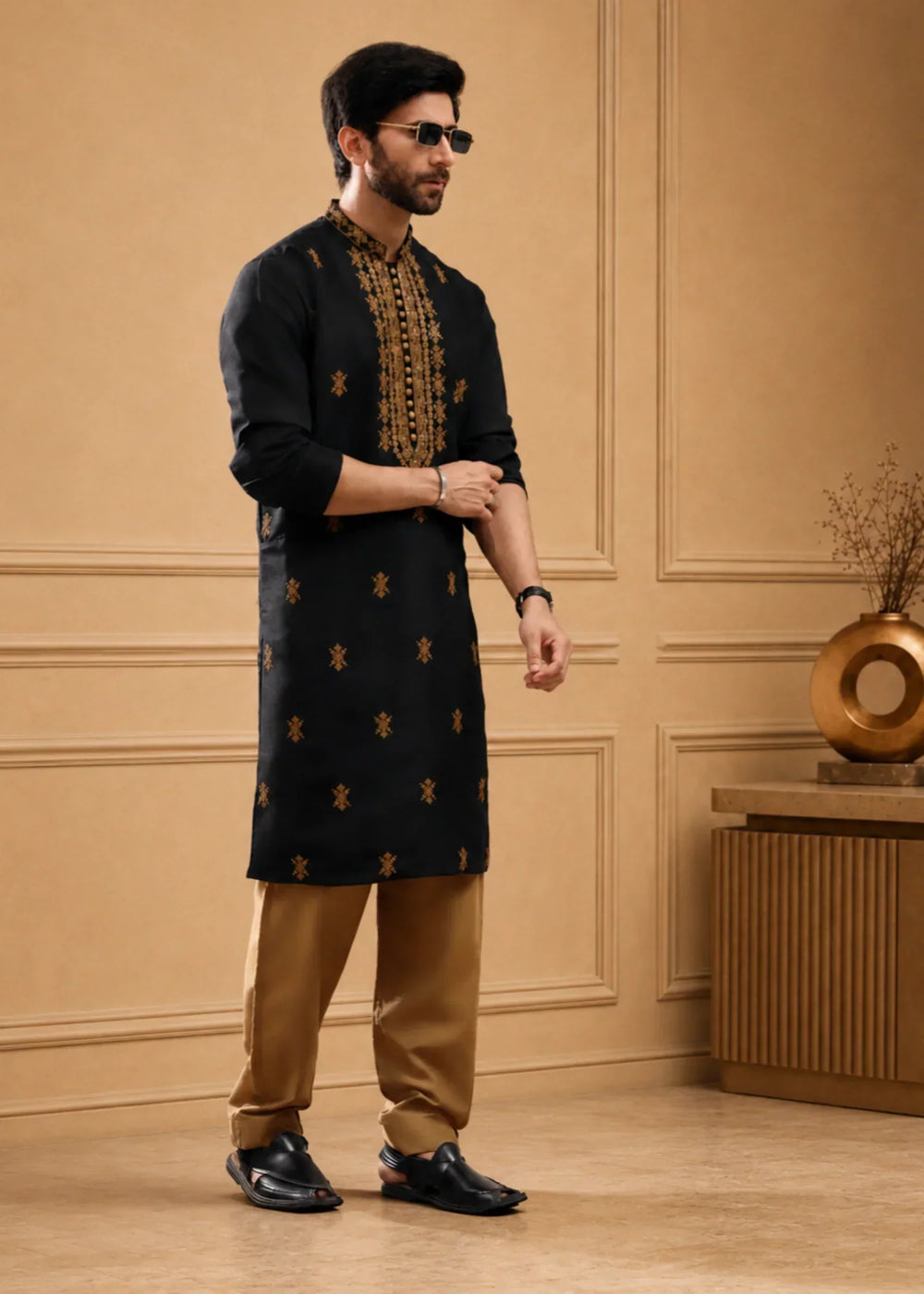 TGM Mens RTW Chikankari Chikankari Kurta Pajama Suit Aeron Black Festive Collection