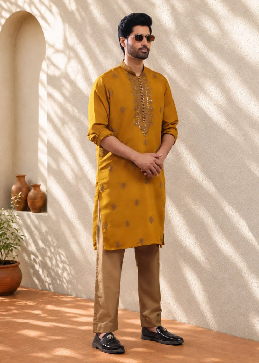TGM Mens RTW Chikankari Chikankari Kurta Pajama Suit Aeron Copper Festive Collection