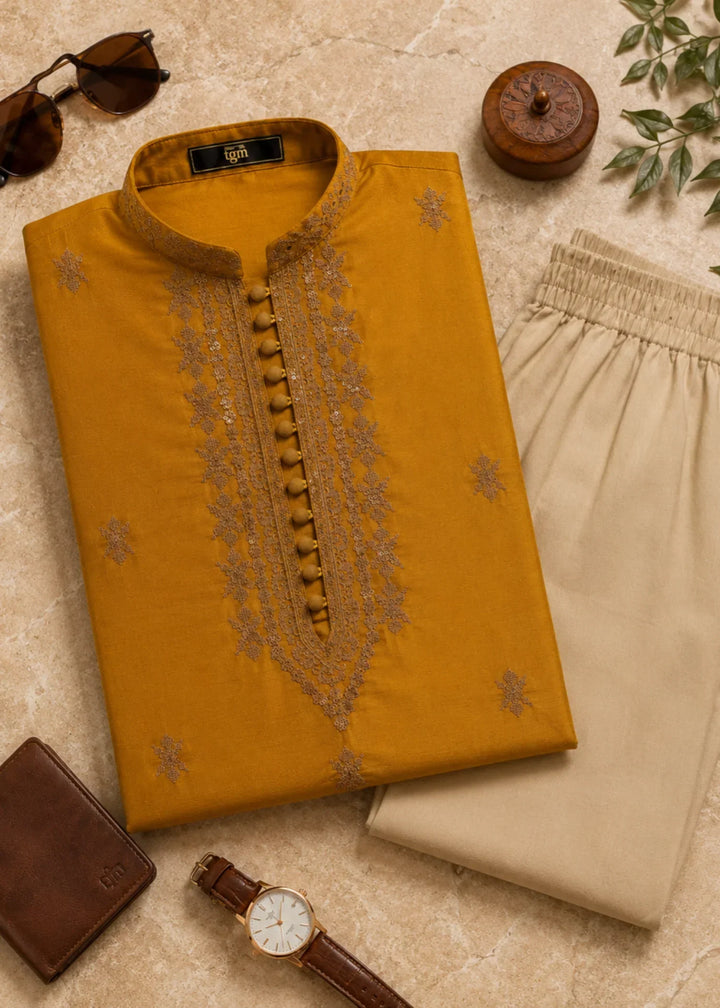 TGM Mens RTW Chikankari Chikankari Kurta Pajama Suit Aeron Copper Festive Collection
