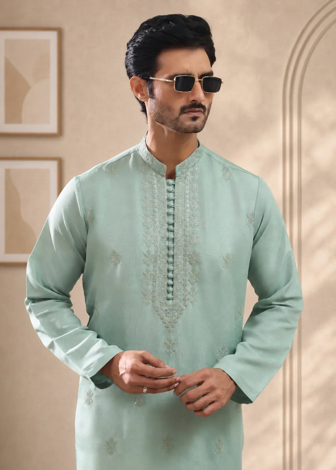 TGM Mens RTW Chikankari Chikankari Kurta Pajama Suit Aeron Sea Green Festive Collection
