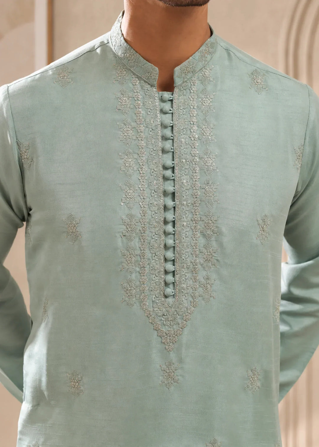 TGM Mens RTW Chikankari Chikankari Kurta Pajama Suit Aeron Sea Green Festive Collection