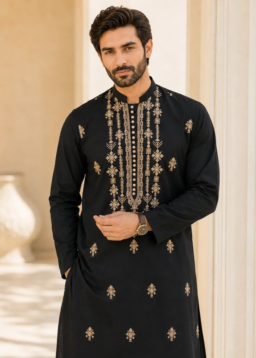 TGM Mens RTW Chikankari Chikankari Kurta Pajama Suit Elvar Onyx Festive Collection