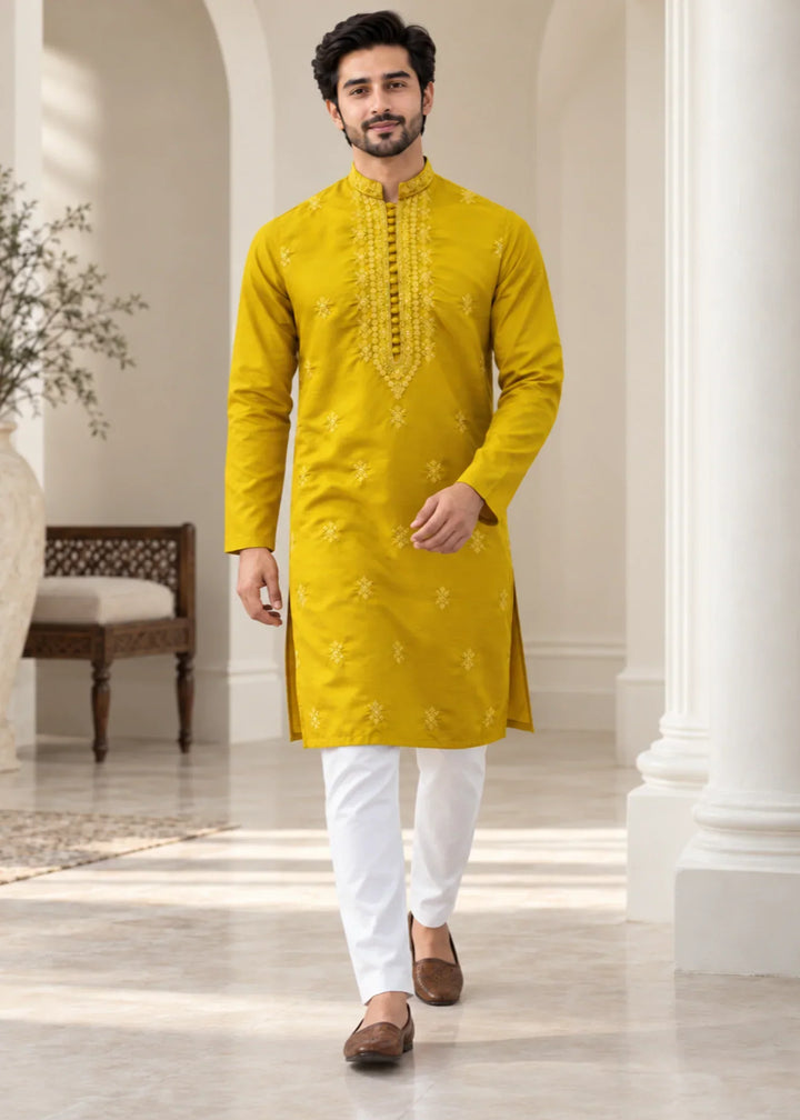 TGM Mens RTW Chikankari Chikankari Kurta Pajama Suit Aeron Lemon Festive Collection