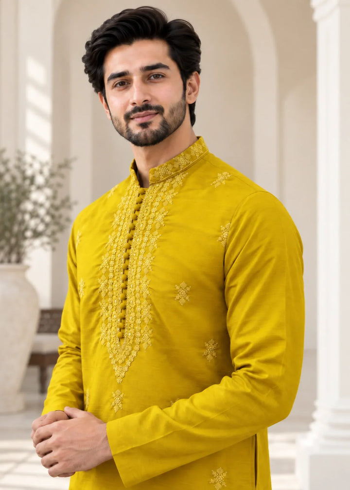 TGM Mens RTW Chikankari Chikankari Kurta Pajama Suit Aeron Lemon Festive Collection