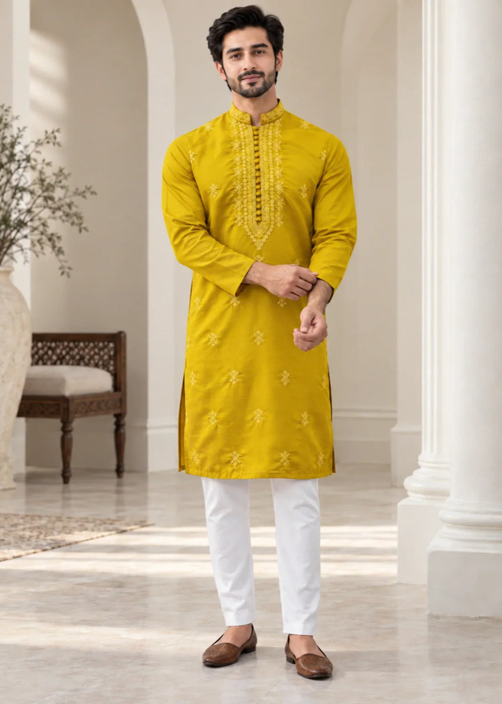 TGM Mens RTW Chikankari Chikankari Kurta Pajama Suit Aeron Lemon Festive Collection