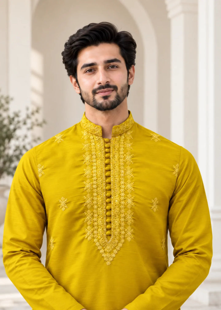 TGM Mens RTW Chikankari Chikankari Kurta Pajama Suit Aeron Lemon Festive Collection