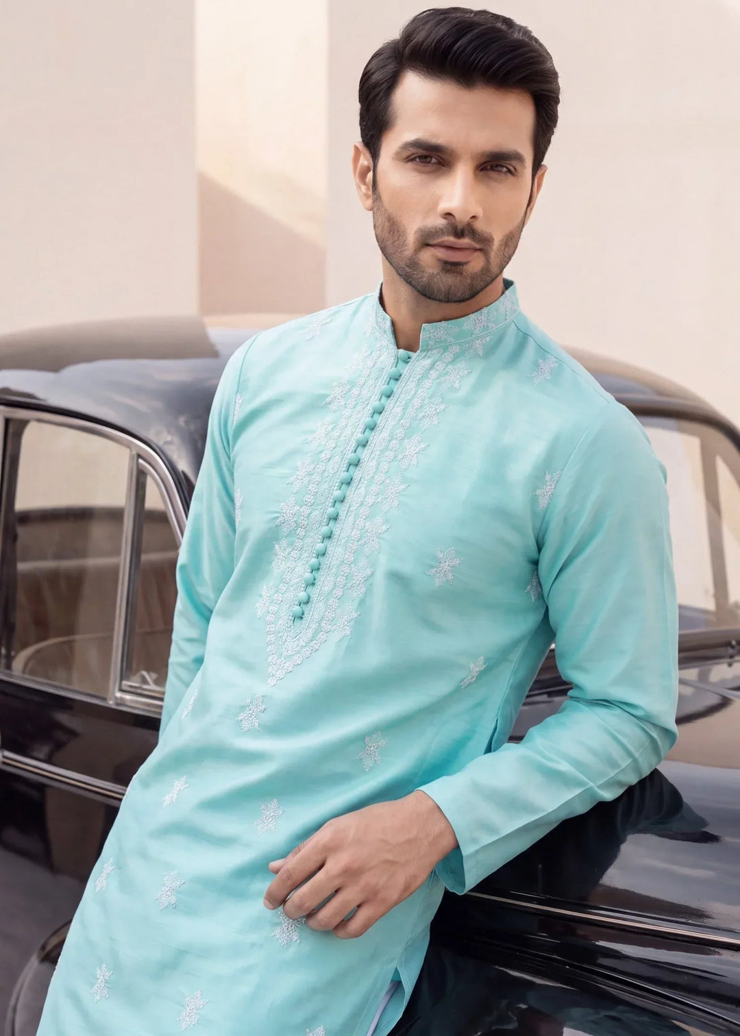 TGM Mens RTW Chikankari Chikankari Kurta Pajama Suit Aeron Aqua Festive Collection