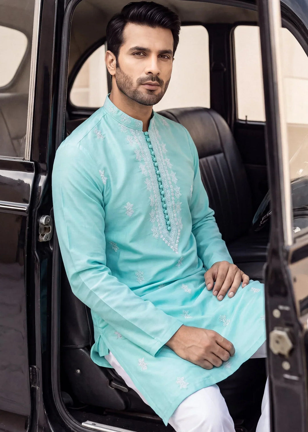 TGM Mens RTW Chikankari Chikankari Kurta Pajama Suit Aeron Aqua Festive Collection
