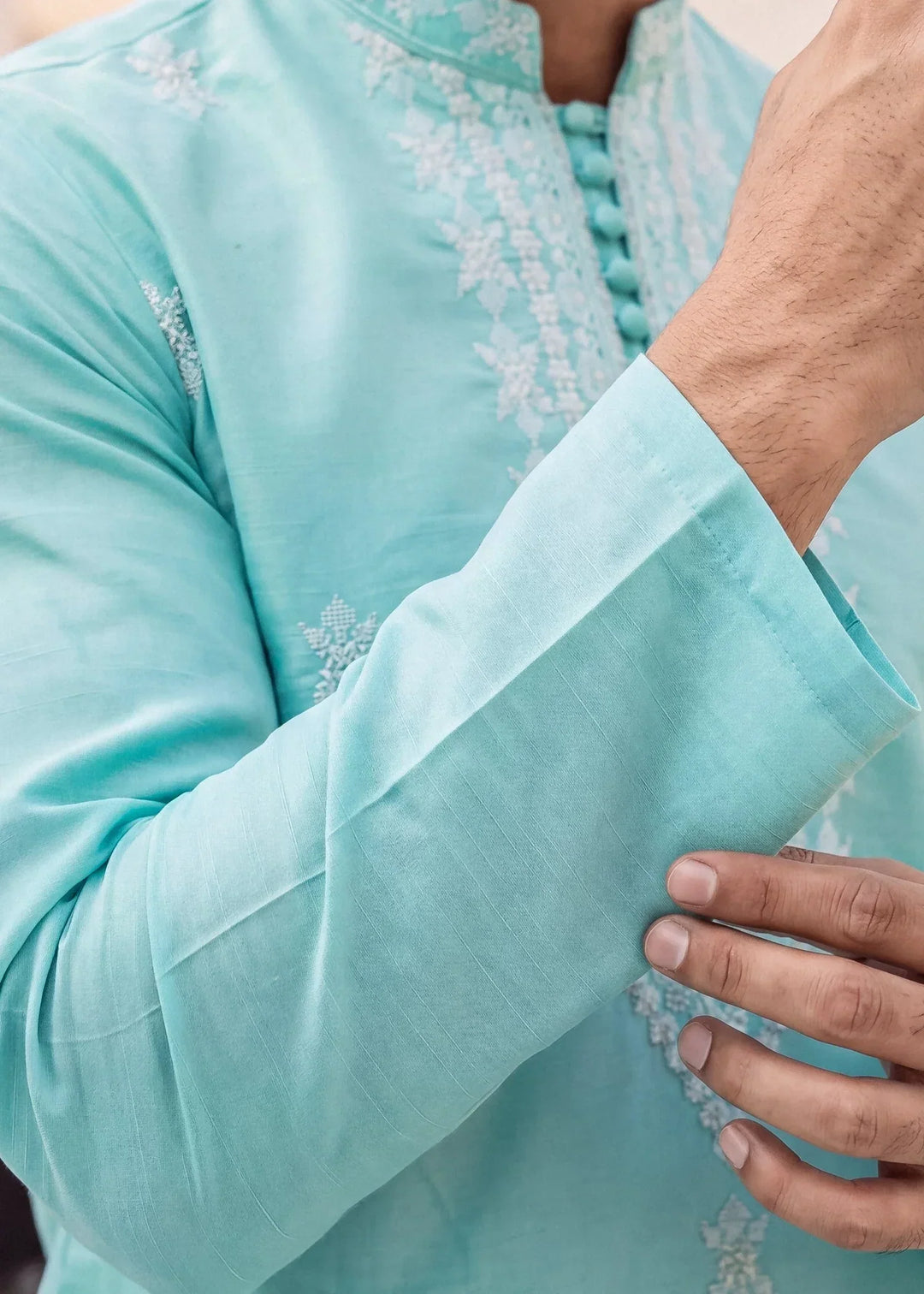 TGM Mens RTW Chikankari Chikankari Kurta Pajama Suit Aeron Aqua Festive Collection