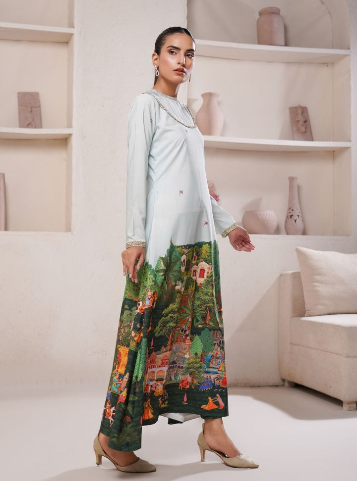 Irtiqa by Anayra Amal RTW Printed Raw Silk 1 Piece Suit Taana Baana Festive Collection