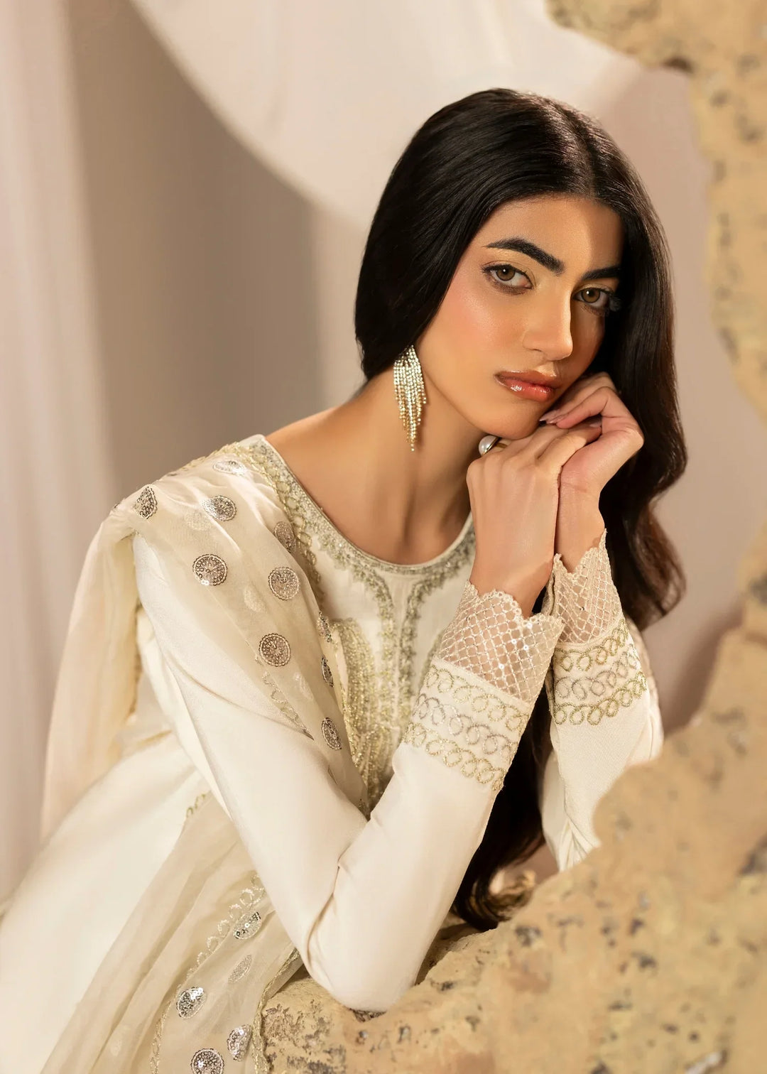 Silk Atelier by Jamni RTW Embroidered Korean Silk 3 Piece Suit VANILLA PATEL Festive Collection