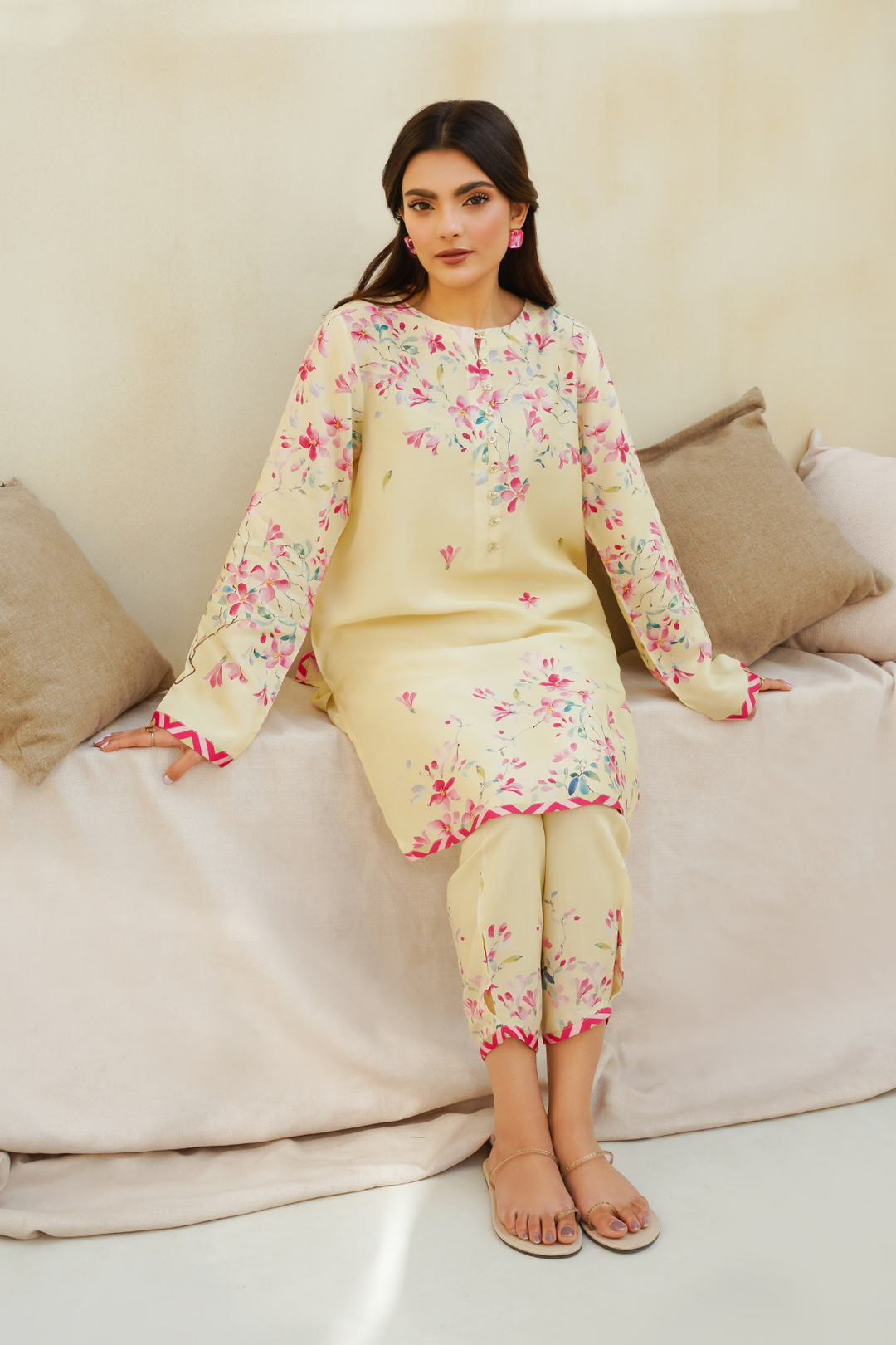 Divinely Crafted Pret Printed Cotton Silk 2 Piece Lemon Grove