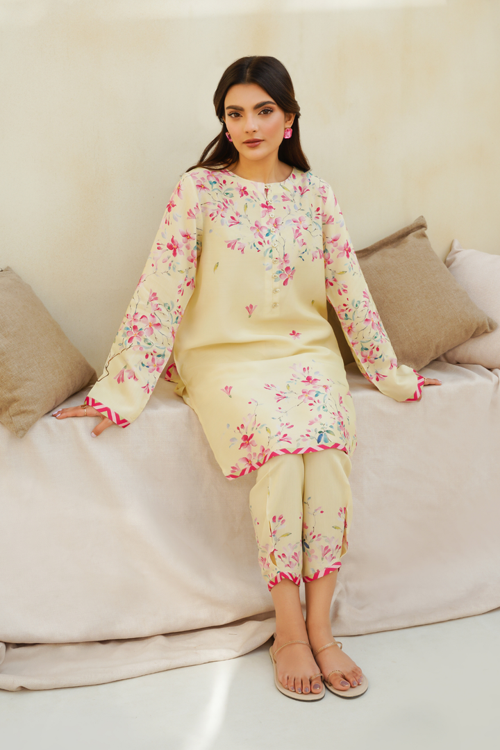 Divinely Crafted Pret Printed Cotton Silk 2 Piece Lemon Grove