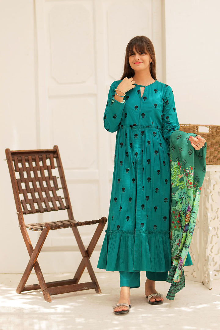 Senorita Girls Ready to Wear Girls Multicolor Casual 3 Piece Suit Cotton Plain Embroidered GAD-02196 - Summer Collection