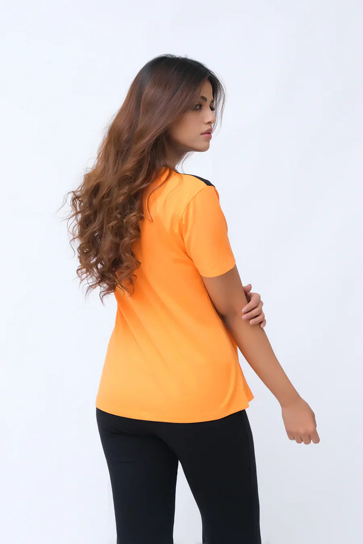 Dhaga Women Western Printed T- Shirt jersy Half Sleeves Orange Black Tshirt DH10007 - Summer Collection