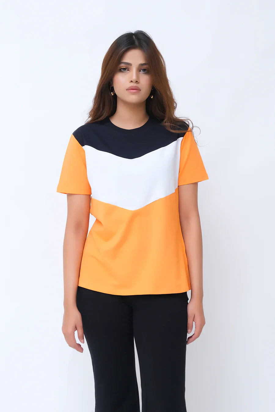 Dhaga Women Western Printed T- Shirt jersy Half Sleeves Orange Black Tshirt DH10007 - Summer Collection