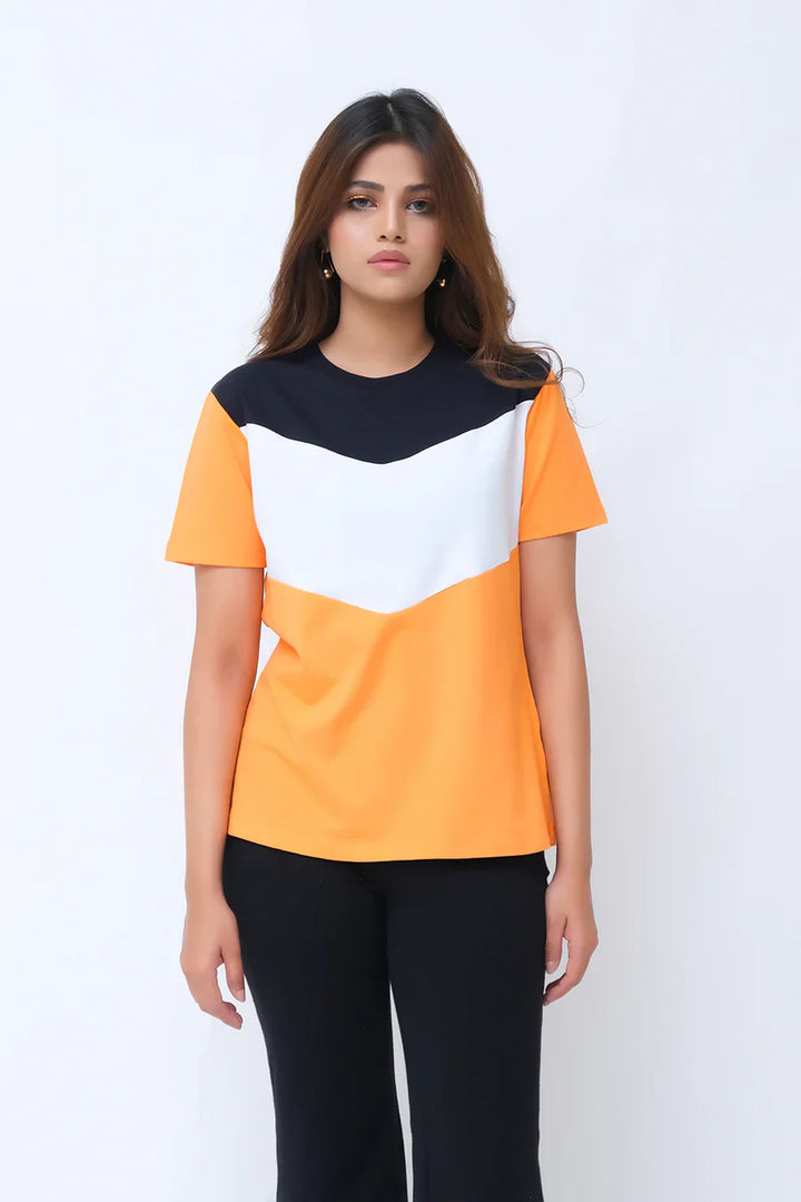 Dhaga Women Western Printed T- Shirt jersy Half Sleeves Orange Black Tshirt DH10007 - Summer Collection