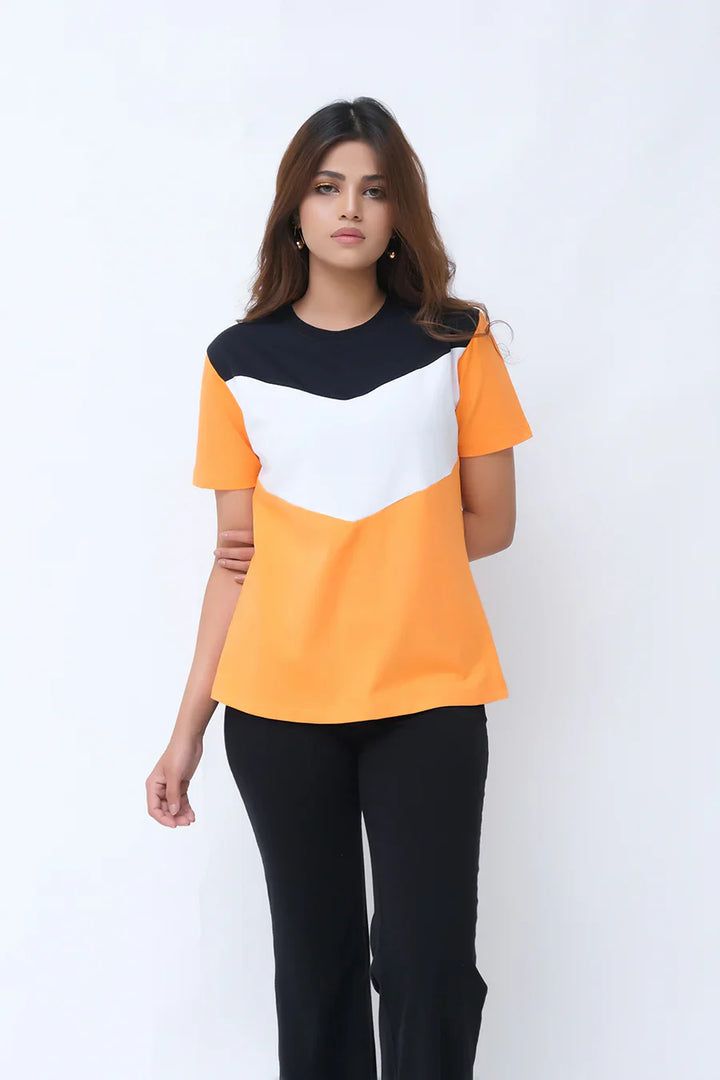 Dhaga Women Western Printed T- Shirt jersy Half Sleeves Orange Black Tshirt DH10007 - Summer Collection