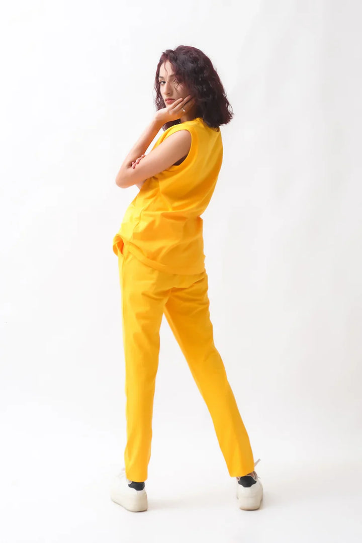 Dhaga Women Western Solids 2 Piece jersy Yellow Co Ords Sleevesless DHSSSCO5 - Summer Collection