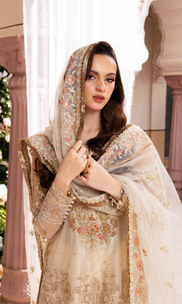 Waresha Women RTW Embroidered Net 3 Piece Suit Ivory Royale Off-White - Festive Collection