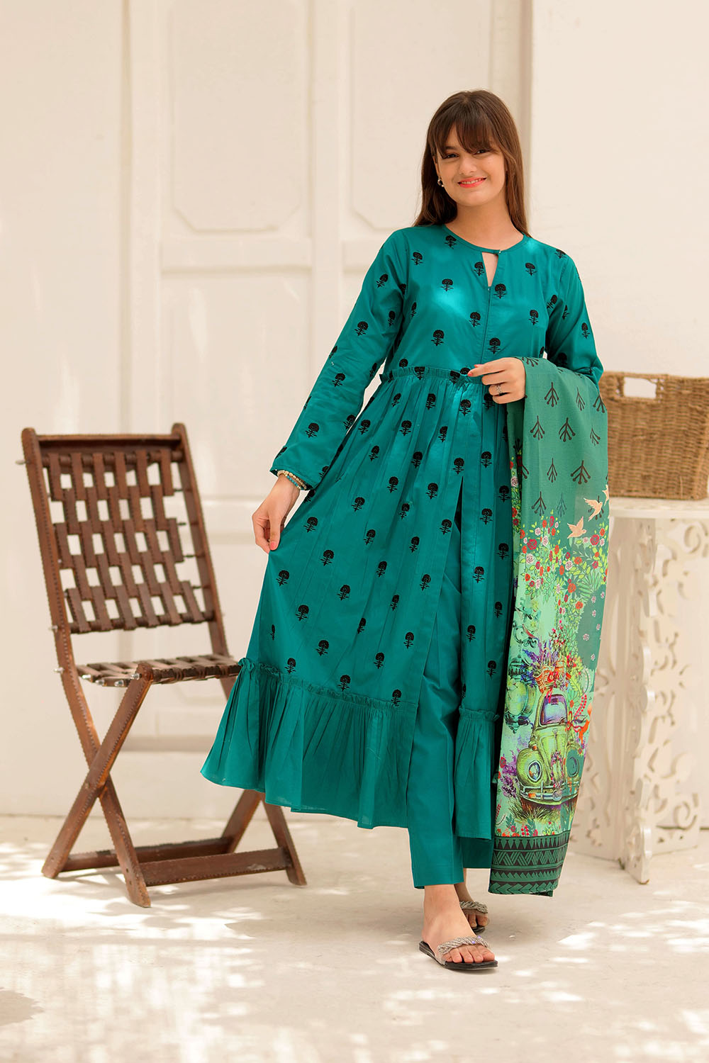 Senorita Girls Ready to Wear Girls Multicolor Casual 3 Piece Suit Cotton Plain Embroidered GAD-02196 - Summer Collection