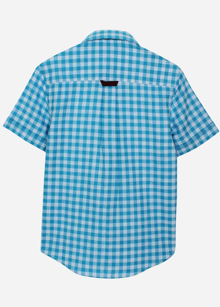 Brumano Cotton Casual Shirts for Boys -  Aqua Blue Half Sleeve Gingham Shirt  - junior