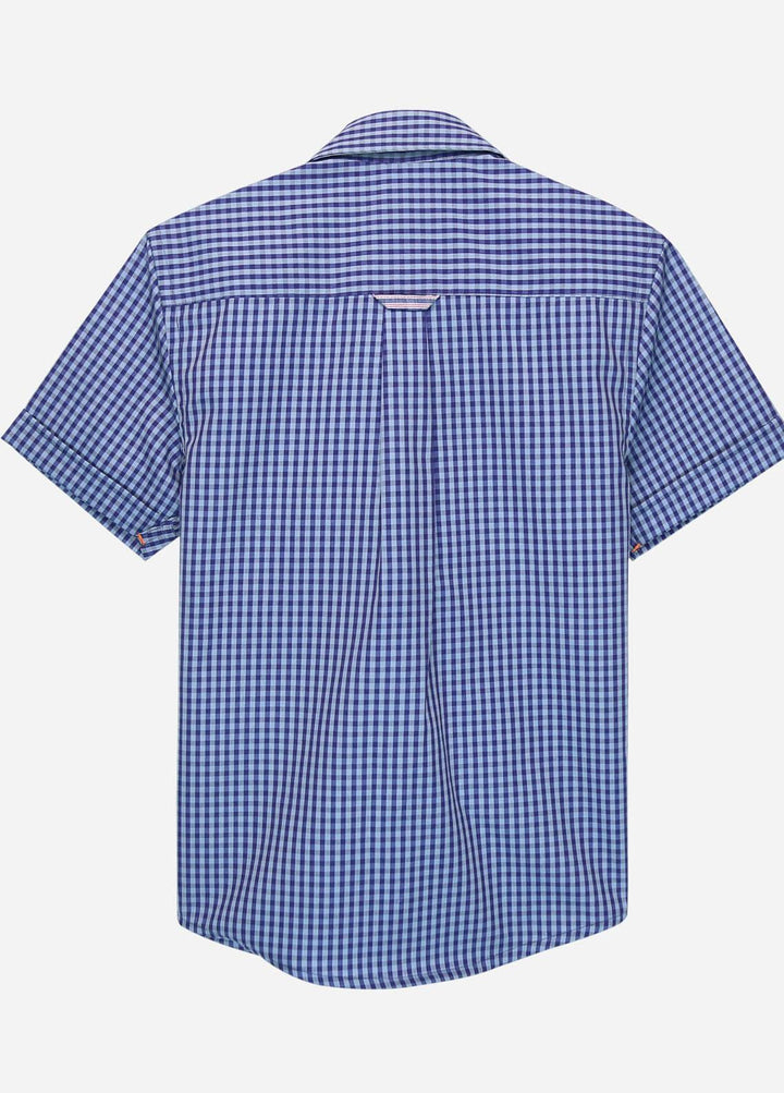 Brumano Cotton Casual Shirts for Boys -   Navy Blue Gingham Half Sleeve Shirt - Junior