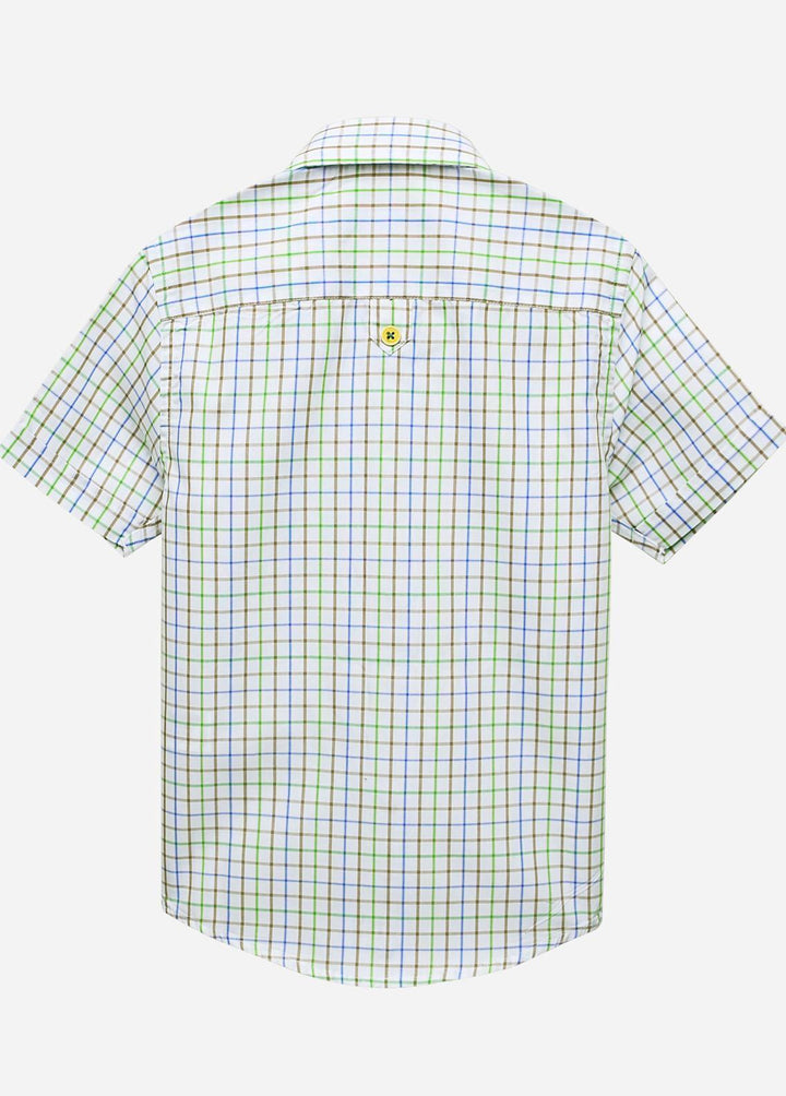 Brumano Cotton Casual Shirts for Boys -  White & Green Casual Checkered Shirt