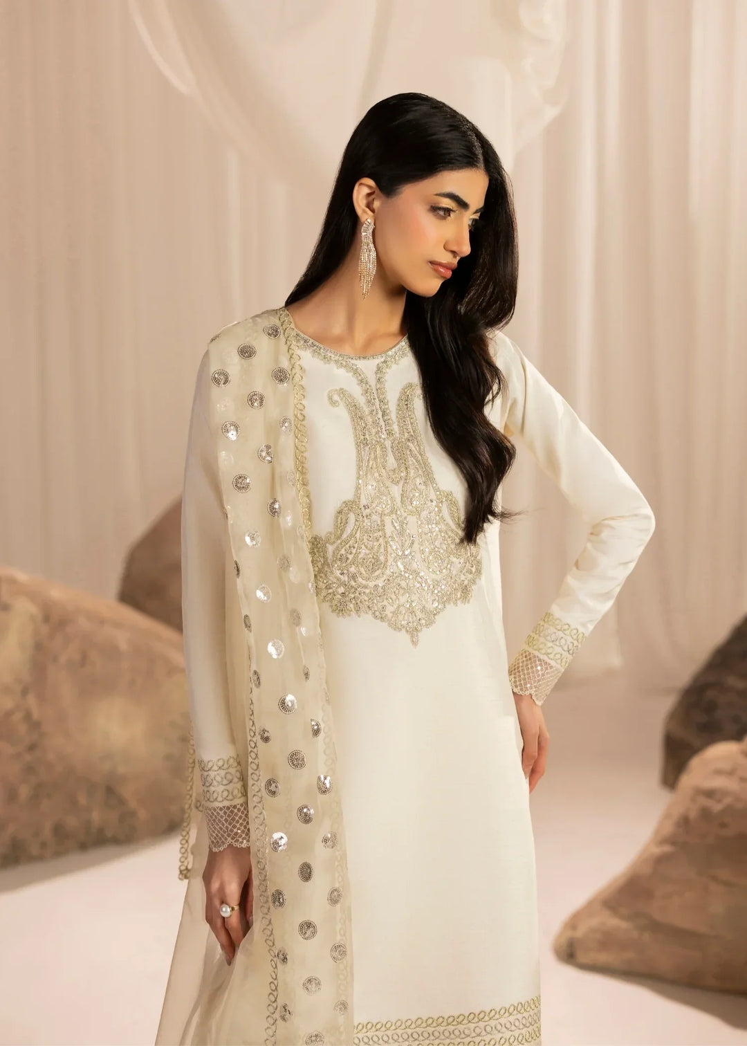 Silk Atelier by Jamni RTW Embroidered Korean Silk 3 Piece Suit VANILLA PATEL Festive Collection