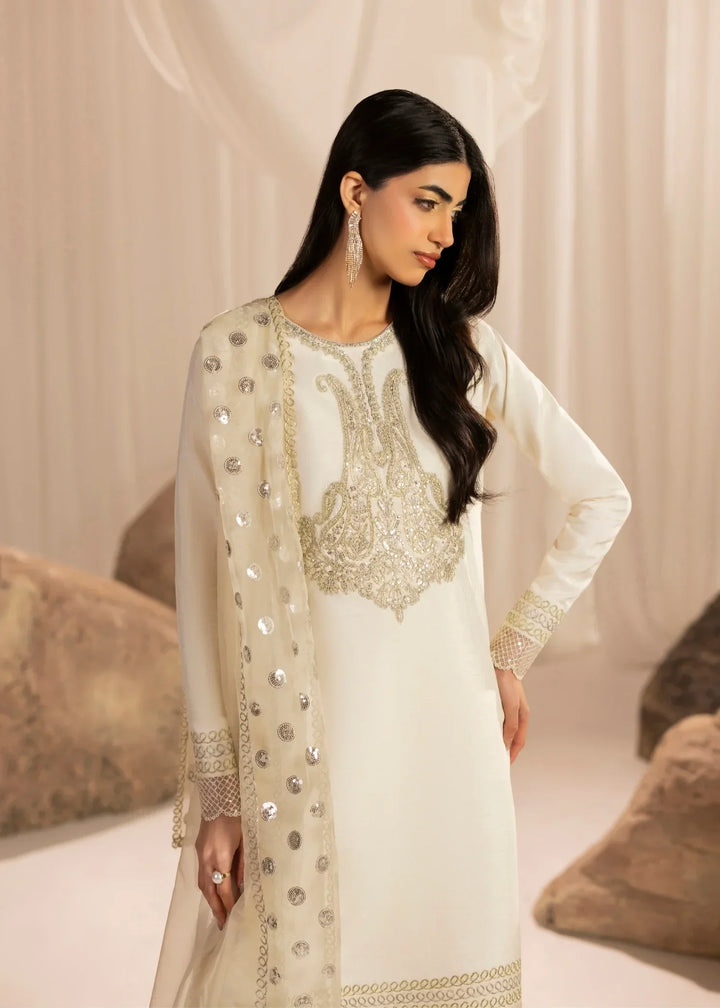 Silk Atelier by Jamni RTW Embroidered Korean Silk 3 Piece Suit VANILLA PATEL Festive Collection