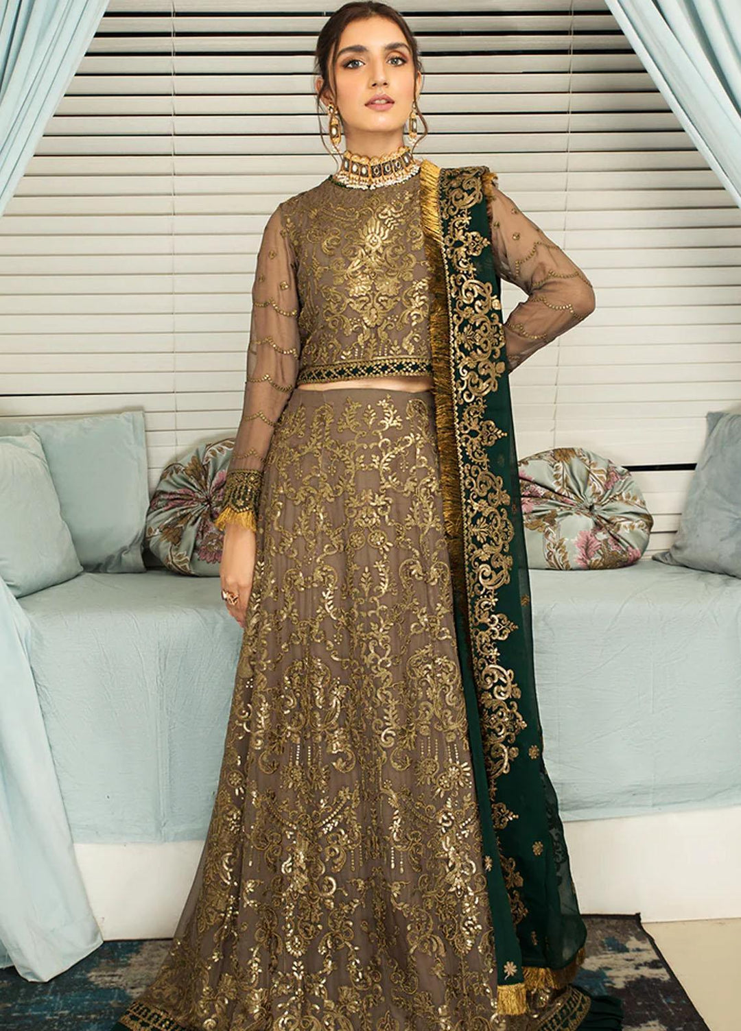 Mehakmah by Zarif Embroidered  Suits Unstitched 3 Piece ZM 02 HENNA - Luxury Collection