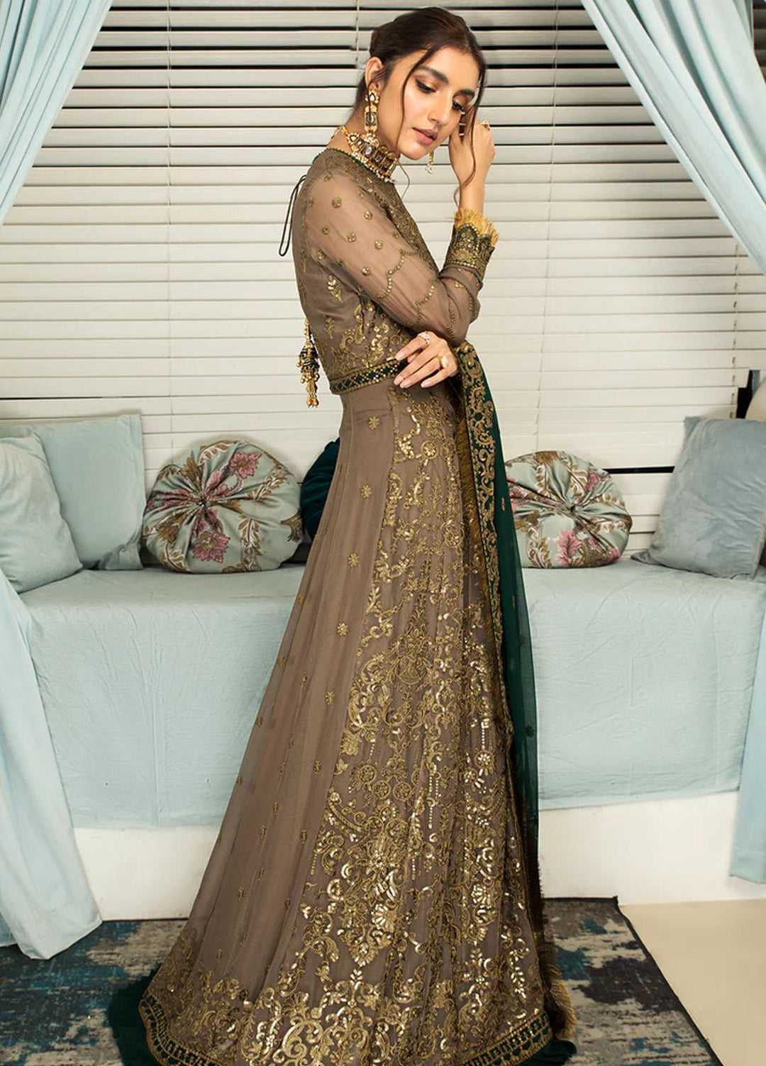 Mehakmah by Zarif Embroidered  Suits Unstitched 3 Piece ZM 02 HENNA - Luxury Collection
