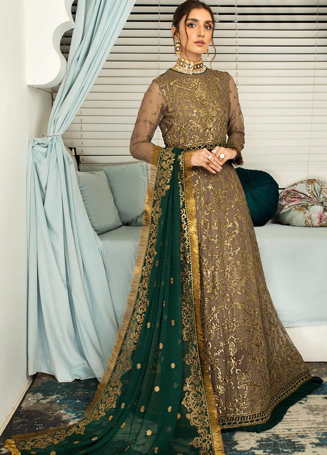 Mehakmah by Zarif Embroidered  Suits Unstitched 3 Piece ZM 02 HENNA - Luxury Collection