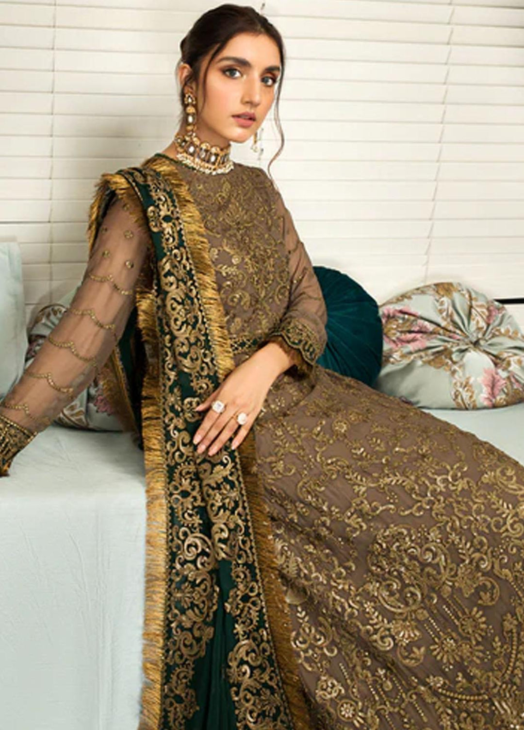 Mehakmah by Zarif Embroidered  Suits Unstitched 3 Piece ZM 02 HENNA - Luxury Collection
