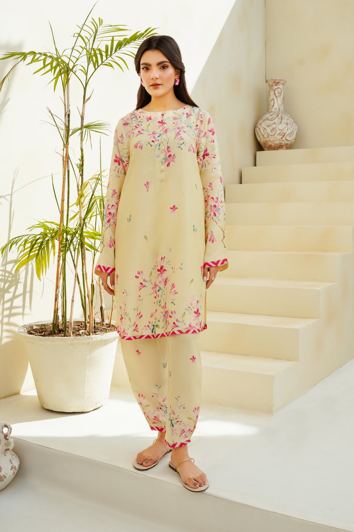 Divinely Crafted Pret Printed Cotton Silk 2 Piece Lemon Grove