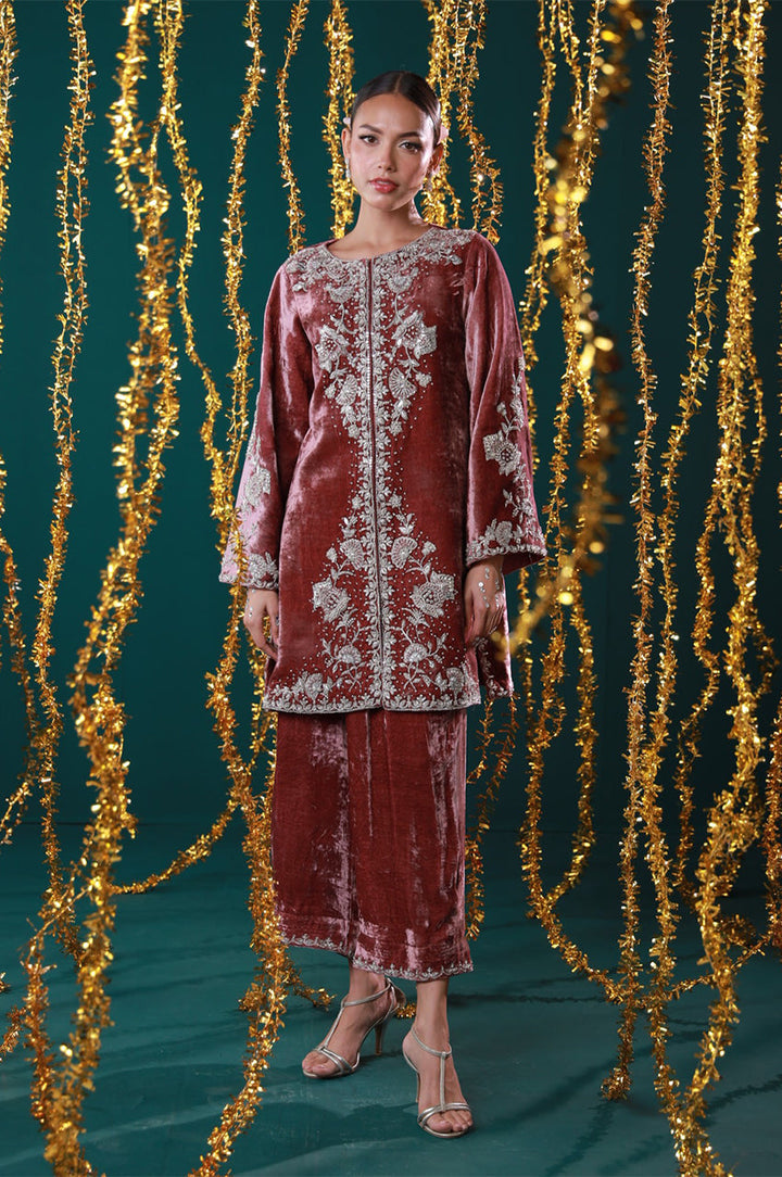 Makhmal From Nizka By Nida Rehan RTW Hand work Velvet 2 Piece Suit Mahveen - Festive Collection