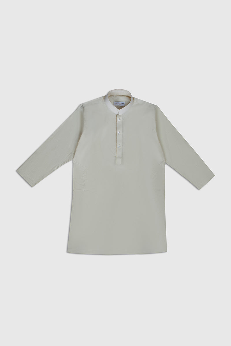 Muraqsh Ready To Wear Solids Cotton Boys Bosky White Kurta Trouser MUR-BWSCK - Summer Collection